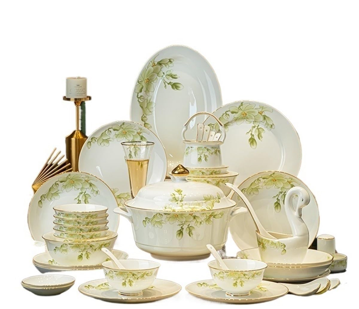 SAeWare Servizio da tavola in ceramica per feste, 88 pezzi, per ospiti, catering, colazione, piatti completi, 88 pezzi, per 16 persone