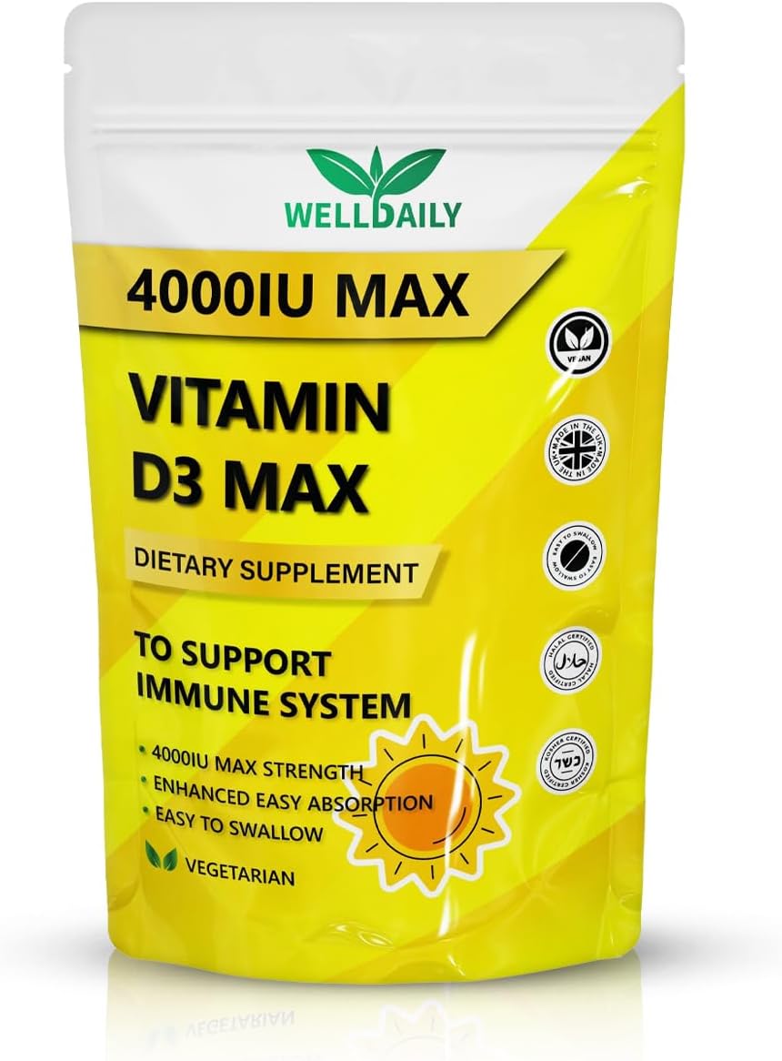 Vitamin D3 – D3 Vitamin 4000 Lu | 30 Tablets Max Vitamin D3 | Easy to Swallow High Strength Muscle & Bone Support Tablets | Halal & Kosher Vegan Tablets for Regulate Blood, Heart Function