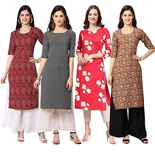 Image of Pinkmint Women's Crepe Digital Print Straight Kurta [Pack of 4] (CCV-334-338-339-335)