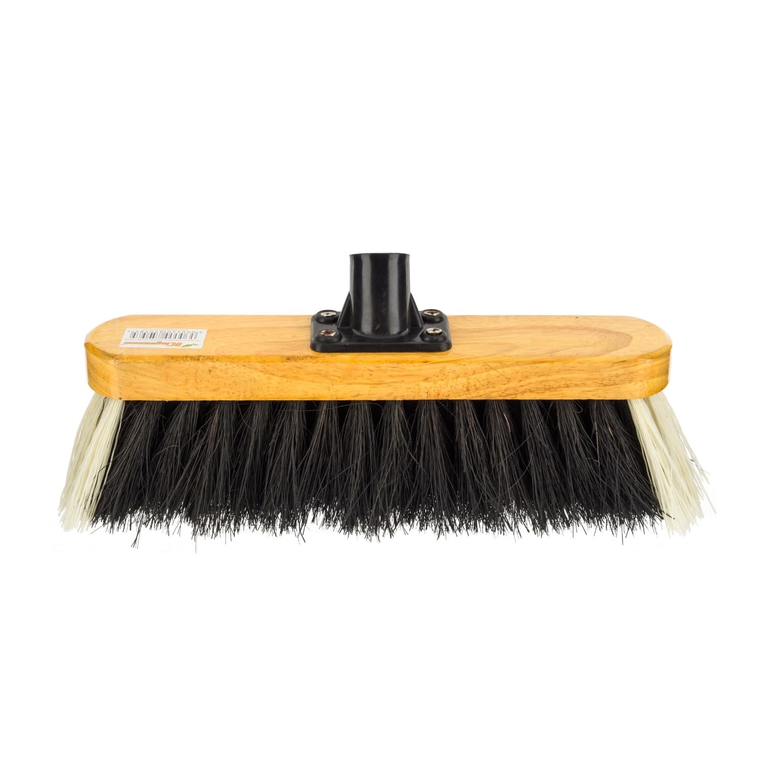HOMESHOPA 12" Wooden Broom Head Stiff Coco/PVC Bristle Brush, Replacement Wooden Broom Head, Indoor Outdoor Stiff Bristle Floor Sweeping Brush with Plastic Fixing Bracket Connector