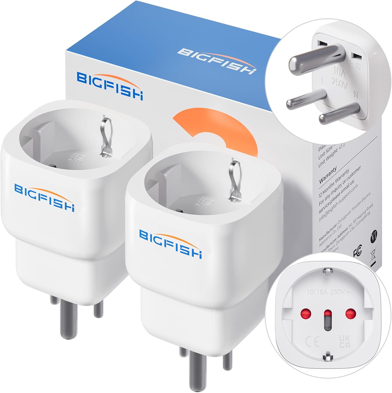 Bigfish Adaptateur Prise Inde 2 Pièces, Adaptateur de Voyage France vers Inde, Adaptateur de Voyage Type D – Europe vers Inde, Népal, Sri Lanka (partiellement) – Blanc