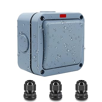 NineLeaf Weatherproof Outdoor Light Switch, IP66 Outdoor Switch, 1 Gang SPDT Outdoor Switches,15A,110-250V, with 3Pcs M20x1.5 Compression Cable Connector, Cable Glands Joints