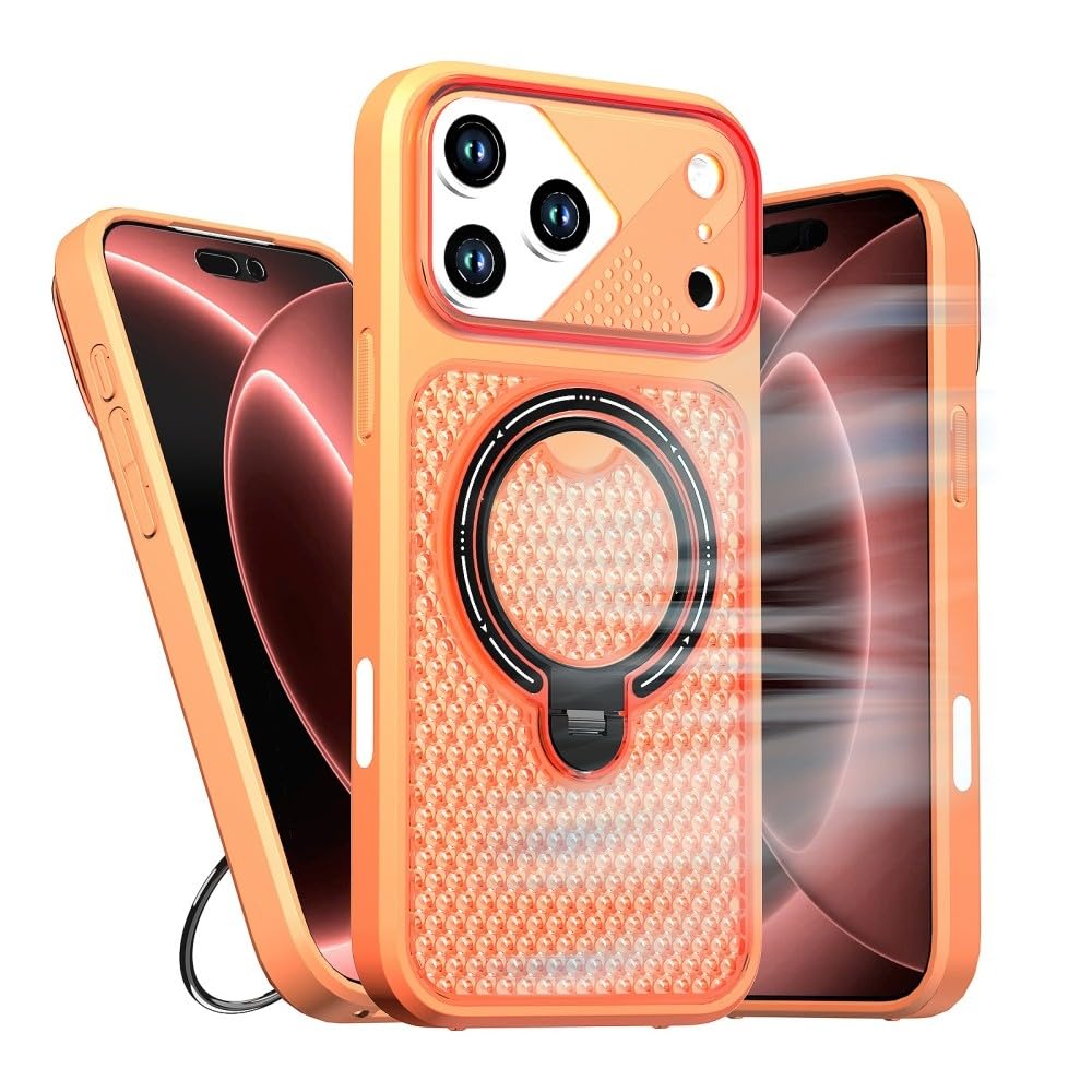 Carcasa genérica compatible con iPhone 14 (color: naranja) Funda elegante con anillo de metal duro de silicona