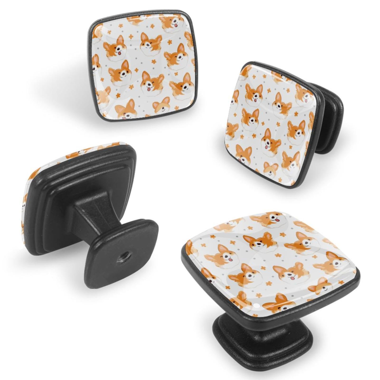 Pomos cuadrados para gabinete de cocina, pomos para cajones de tocador, 12 unidades, hueso lindo perro galés, pomos de puerta de gabinete