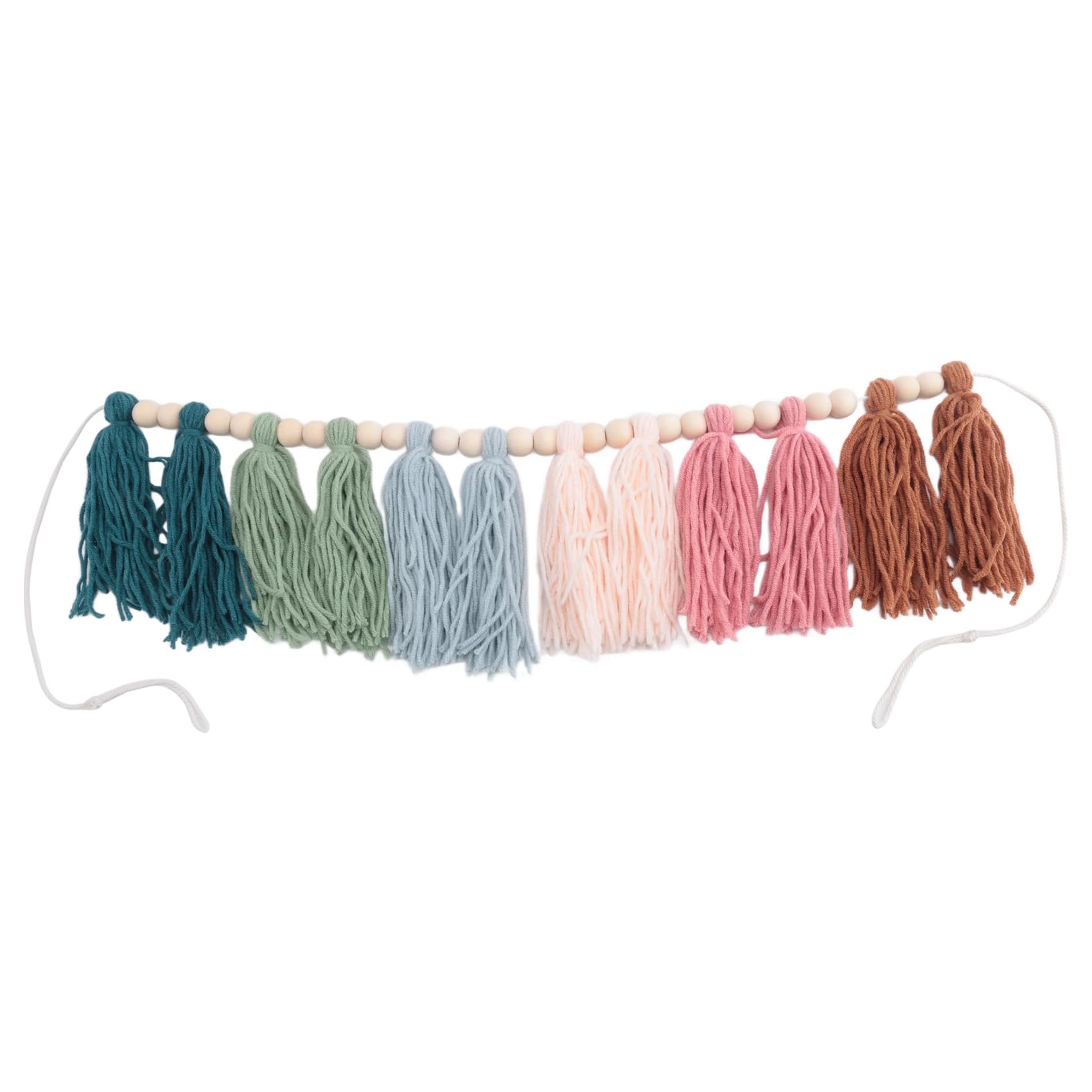 Wisyurt Boho Tassel Garland with Wood Bead Earth Toned Rainbow Garland for Classroom Nursery Party Kids Bedroom Room Dorm A