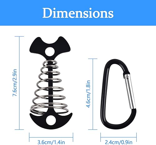 Miniatura 3 de Juego de 6 anclajes de aleación de aluminio con mosquetones, resistentes al viento, estacas de anclaje para tienda de campaña con hebilla de