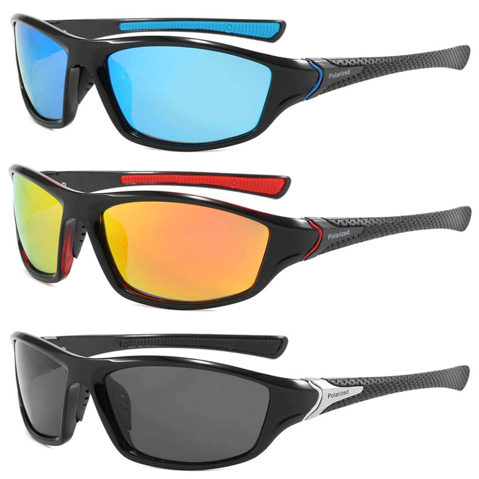 JOZMMZEOOA 3 Pack Polarized Cycling Sunglasses UV400 Protection Wrap Around Sports Goggles for Men Fishing Driving Running Golf Hiking Outdoor Shades