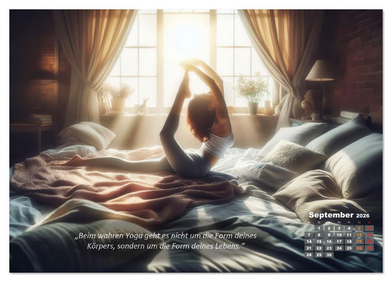 Mit Yoga ins Bett (hochwertiger Premium Wandkalender 2026 DIN A2 quer), Kunstdruck in Hochglanz: Ihr Kalender für Erholung, Entspannung und Achtsamkeit (CALVENDO Gesundheit)