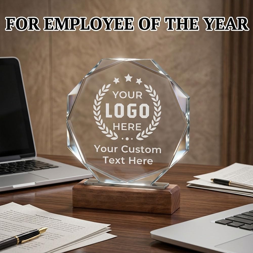 Trophée en Cristal Personnalisé avec Logo/Photo/Texte, Trophées en Verre Personnalisables, Plaques pour Événements d'Entreprise, Tous Sports, Récompense Employé, Reconnaissance, Départ à la Retraite