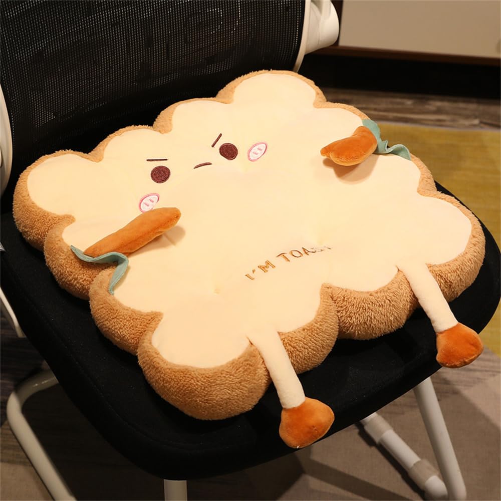 Cartoon Toast Seat Cushion, 40cm Armchair Seat Cushion Soft Plush Back Support with Straps