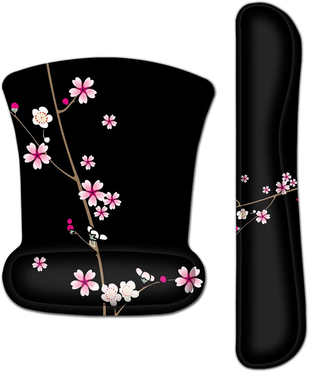 Mouse Pad Wrist Support & Gaming Keyboard Wrist Pad Combo Set – Durable Ergonomic Anti Slip Non-Slip Square Base Rest Support - Plum Blossoms Design