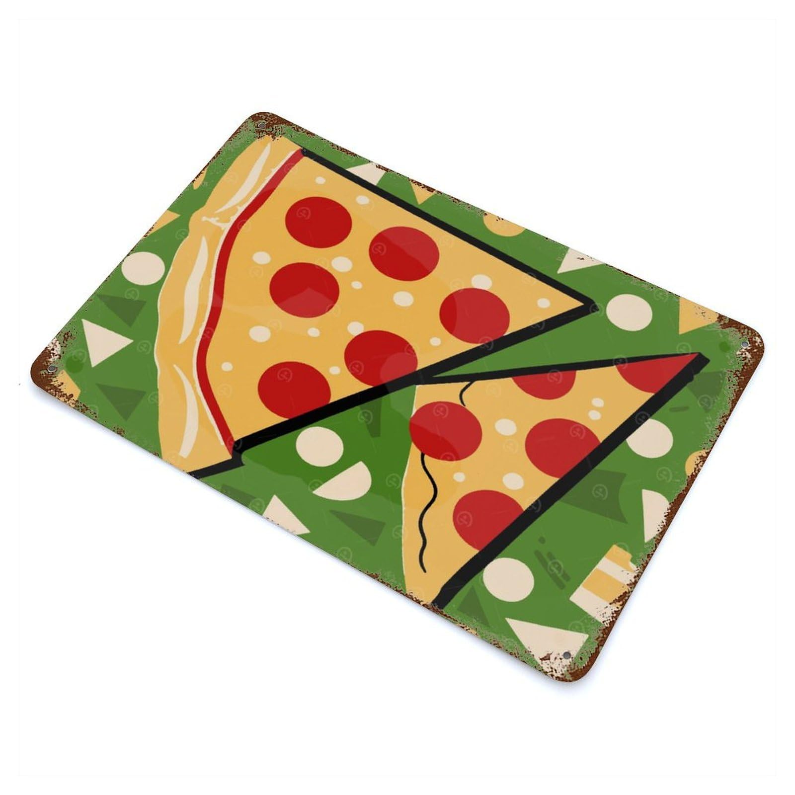 Distressed Metal Wall Sign with Minimal Pizza Design 11.8"x7.9", for Office, Studio And Wall Decor, Industrial Home Decor