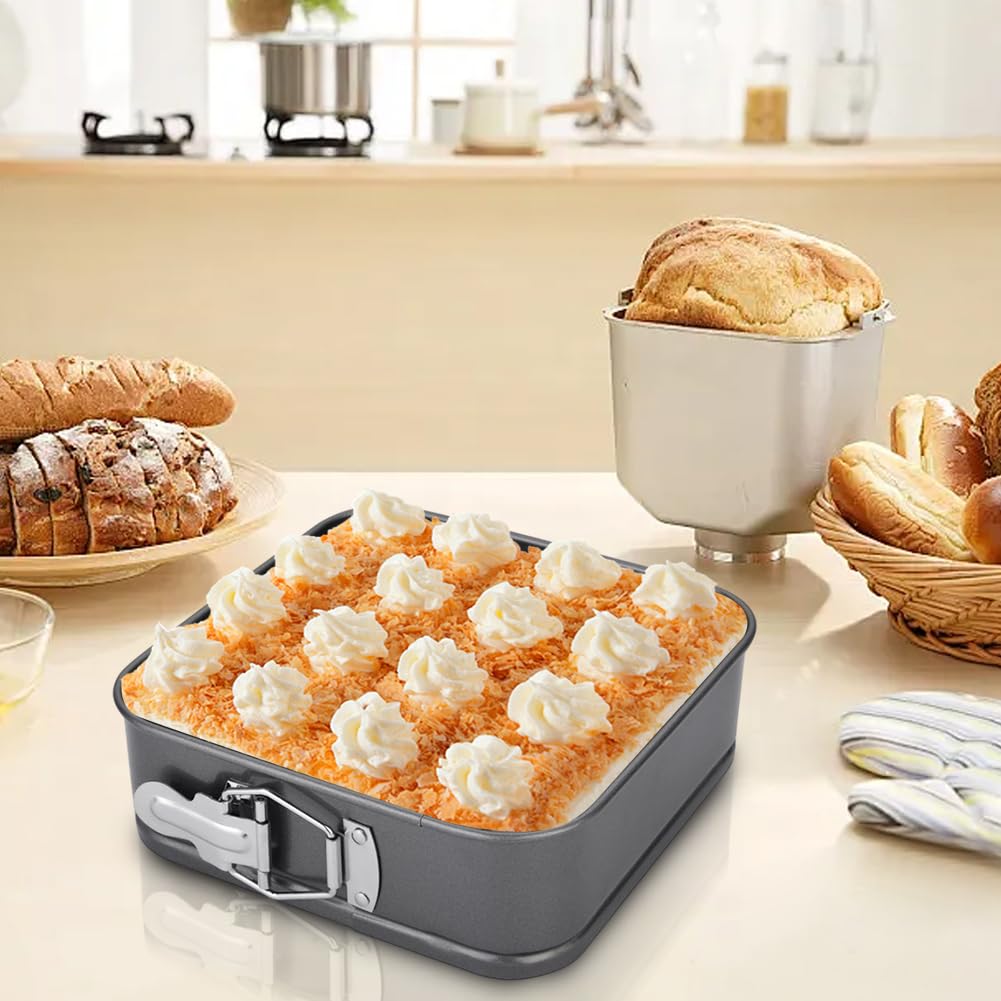 Moule à charnière rectangulaire 28 cm avec revêtement antiadhésif - Moule à gâteau avec fond plat - Petit moule à gâteau avec fond plat - Pour la cuisson de gâteaux, acier au carbone - Noir