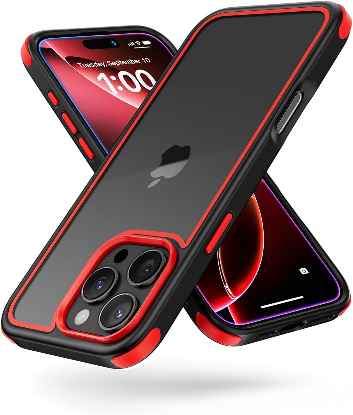 Mobnano Compatible with iPhone 16 Pro Max Case, with Multicolor Protective Shockproof Bumpers, Crystal Clear Back Not Yellowing Anti-Scratch Hard PC Back & Soft Silicone TPU Frame Cover - Black/Red