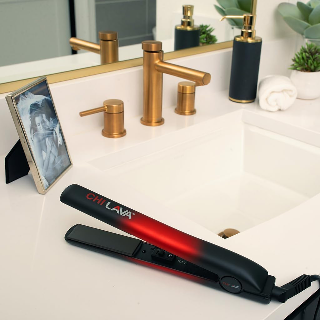 Condition photo showing New/Like New for chi lava ceramic 1in flat iron hair straightener, volcanic lava ceramic plates for smooth, even styling, 11 ft swivel cord, heat-stable hair flat iron for all types