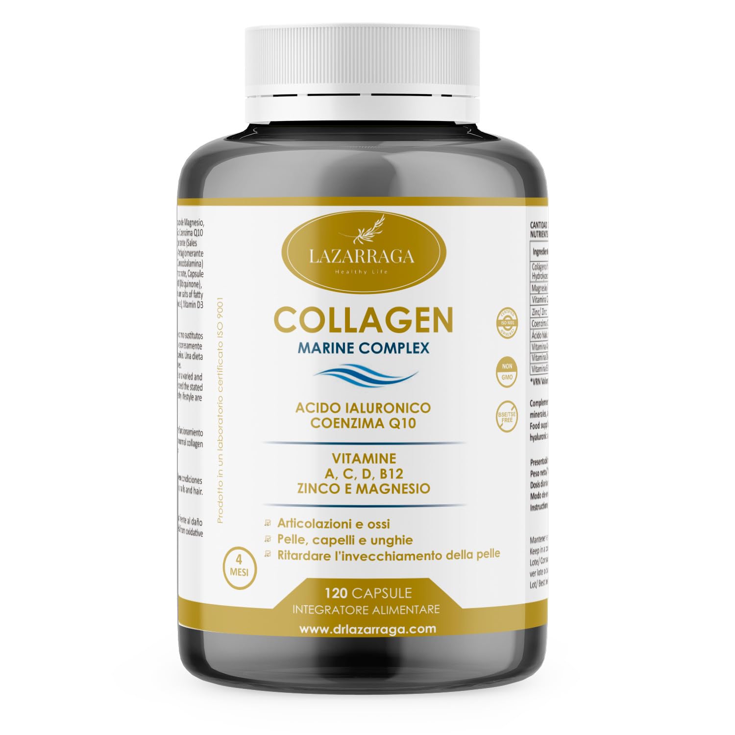 Colágeno Marino Hidrolizado con Ácido Hialurónico, Q10 y Vitaminas (Para 4 Meses) | Enriquecido con Magnesio y ZINC