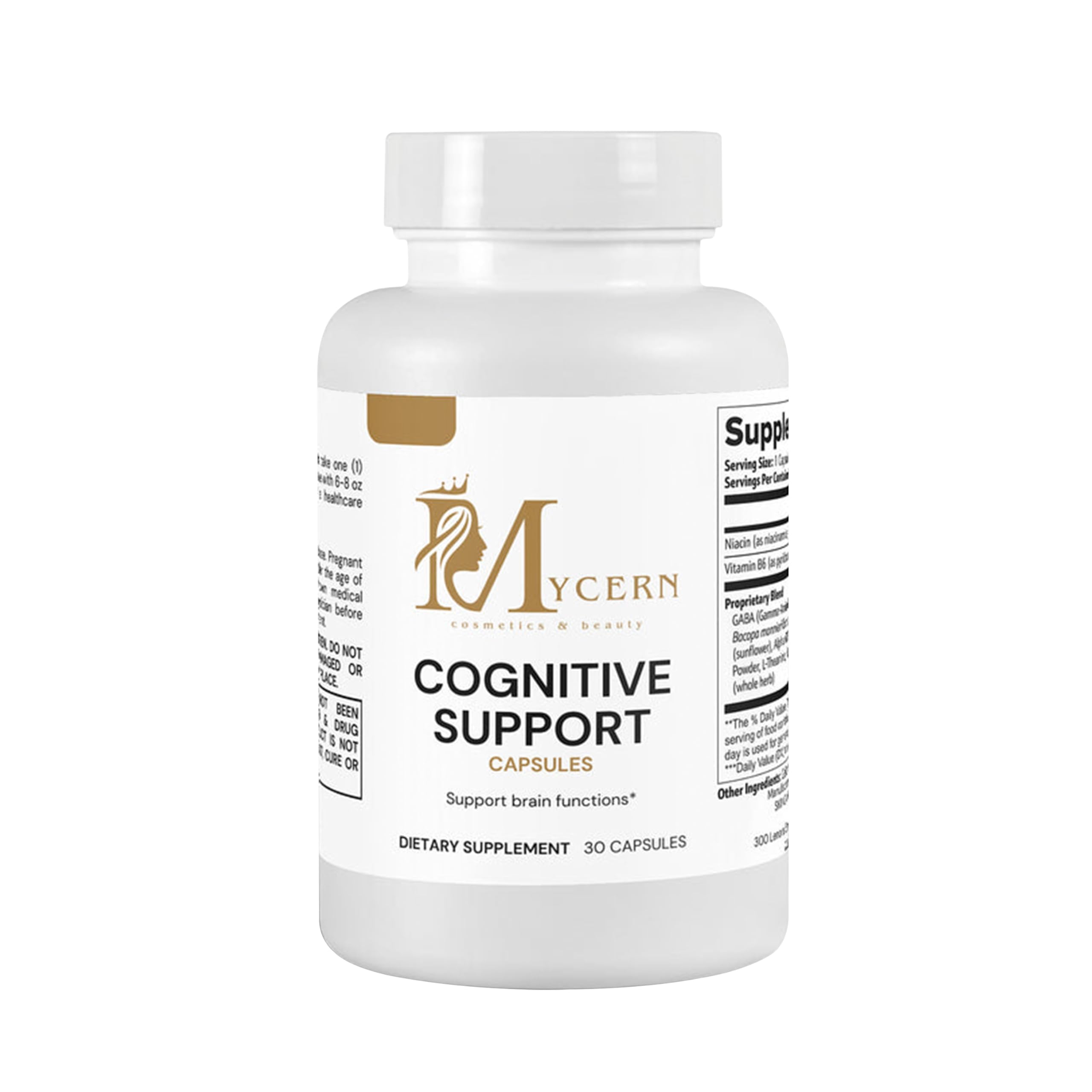 Cognitive Support Supplement – 30 Capsules – with Bacopa Monnieri, Alpha GPC, GABA, L-Tyrosine, Huperzine A, Vitamin B6 & Niacin – Natural Nootropic for Focus, Memory & Mental Clarity – Made in USA
