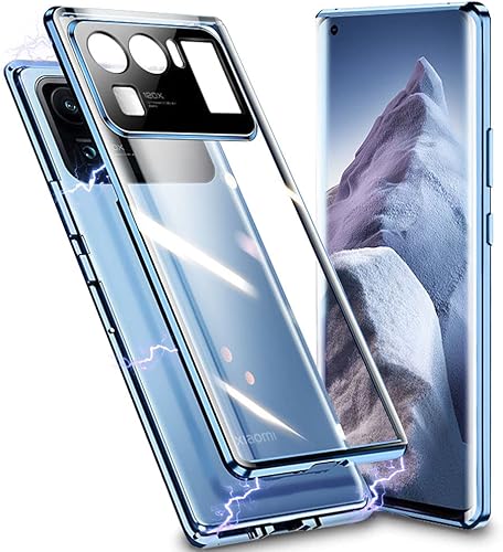 Miniatura 9 de QUIETIP Funda compatible con Xiaomi Mi 11 Ultra, funda magnética de metal transparente de cristal, marco de metal de cuerpo delgado, vidrio templado