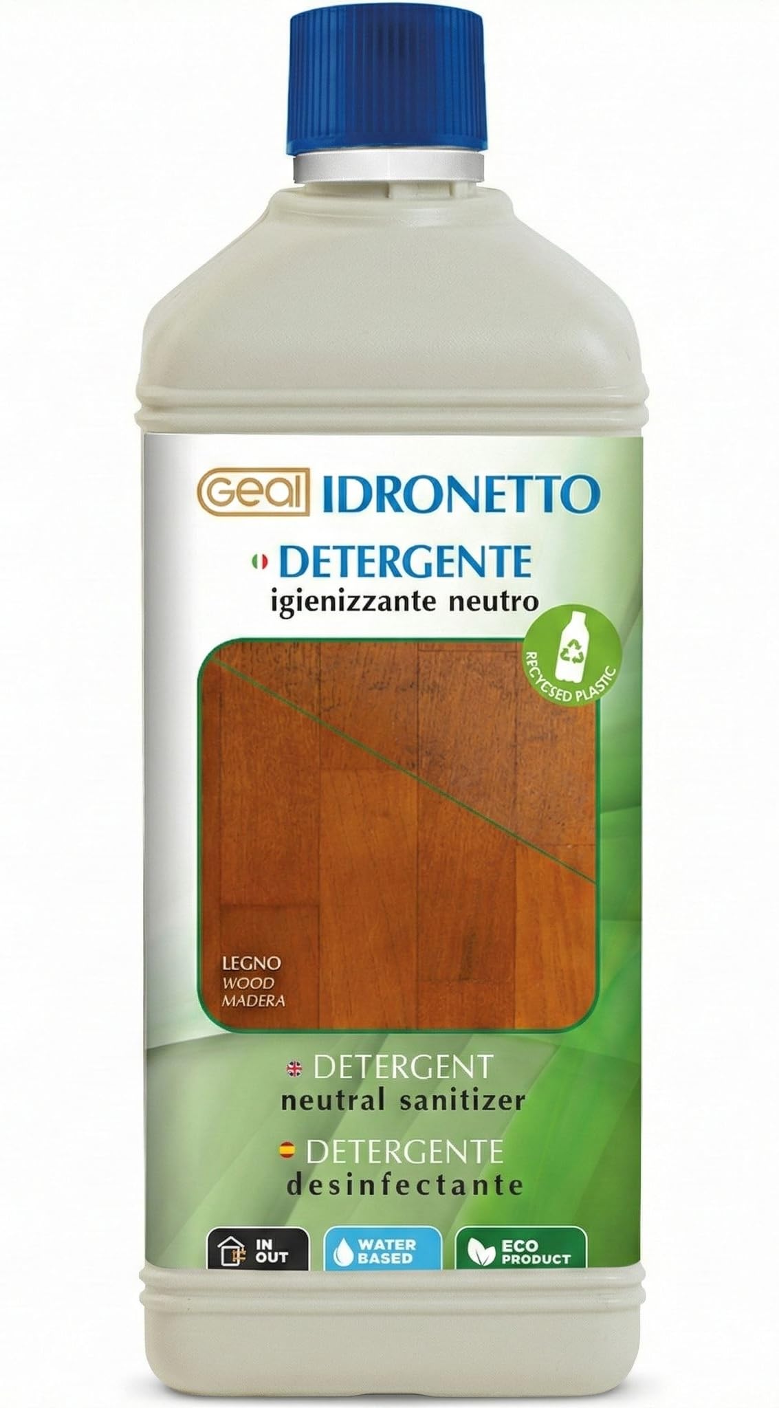IDRONETTO GEAL Conf. 5 x1 Litro, Detergente Neutro Igienizzante per Parquet e Pavimenti in Legno – Formula Concentrata, Senza Risciacquo.
