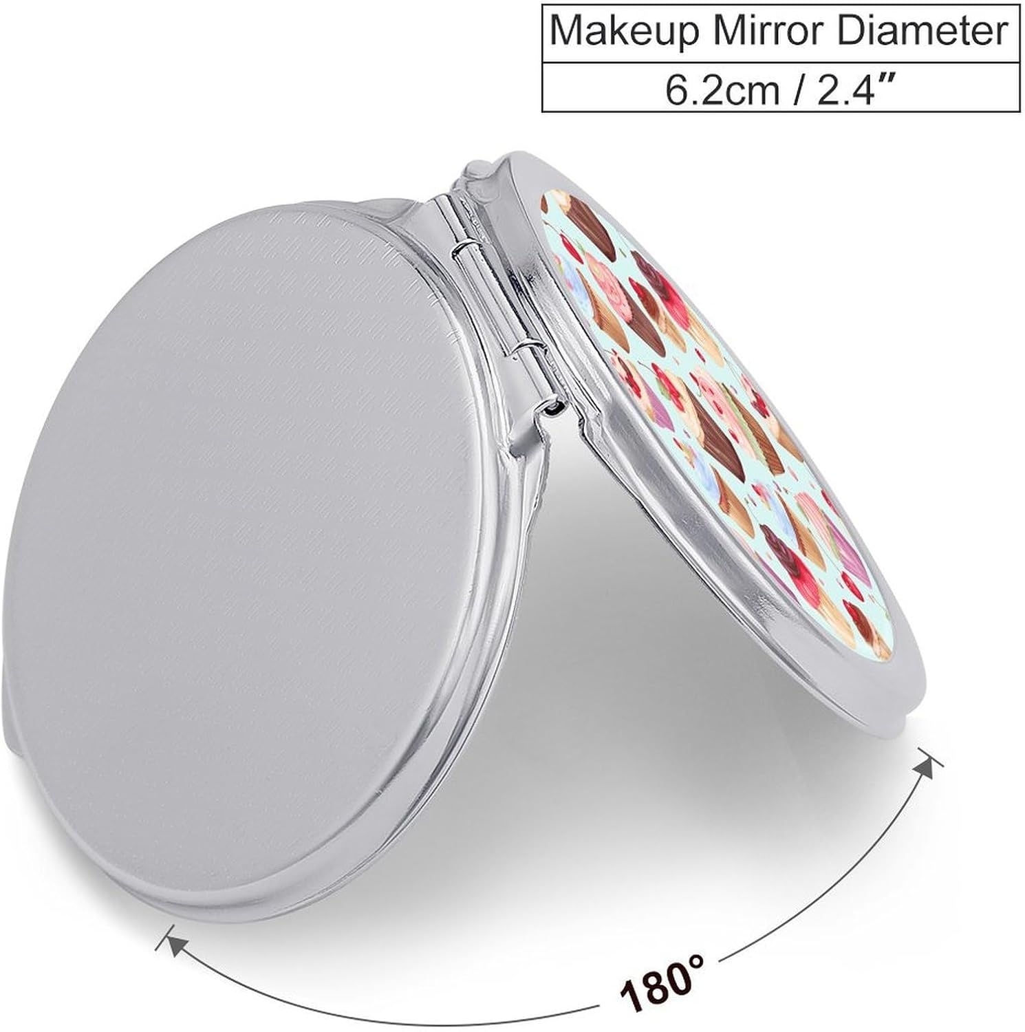 Travel Cupcake Pattern Makeup Mirror Compact Pocket Vanity Mirror Double-Sided 2X /1x Magnifying Round Folding Handheld Cosmetic Beauty Mirrors for Purse Handbag image 2