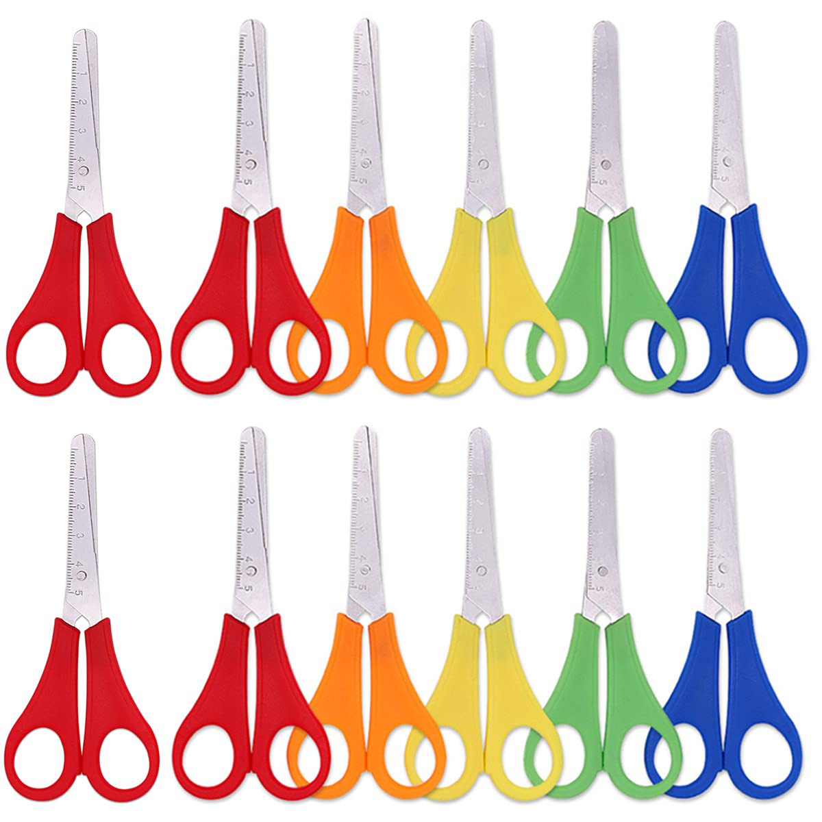 12 Pcs Children Safety Scissors Plastic Handle Paper Scissors Preschool Training Scissors with Centimeter Scale for School Office Home Craft Projects ( Random Color )