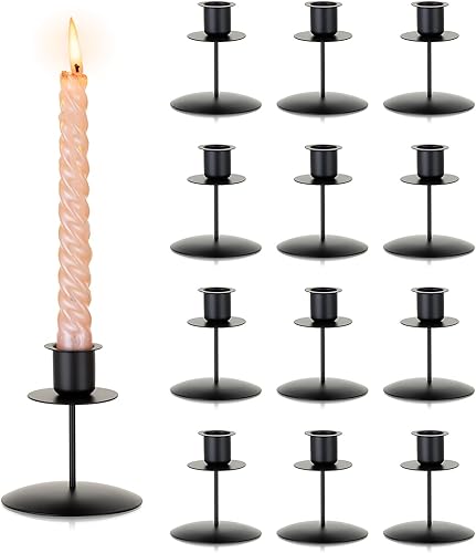 Sziqiqi Portavelas cónico dorado, paquete de 12 portavelas a granel para Navidad, boda, candelabros de metal, 3.5 pulgadas