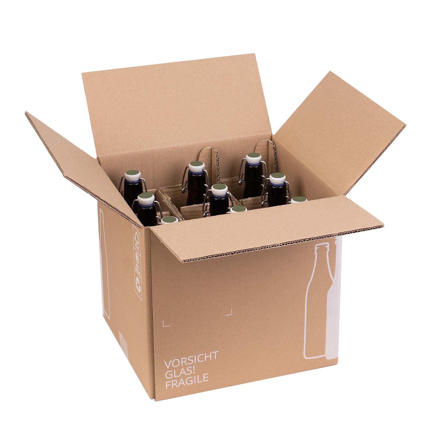 smiley pack Flaschenversandkarton Bier 0,5 Liter für 9 Flaschen inklusive Einlage PTZ zertifiziert für Versand mit DHL DPD Bierflaschen Bierversandkarton Bierkarton Bierverpackung (20)