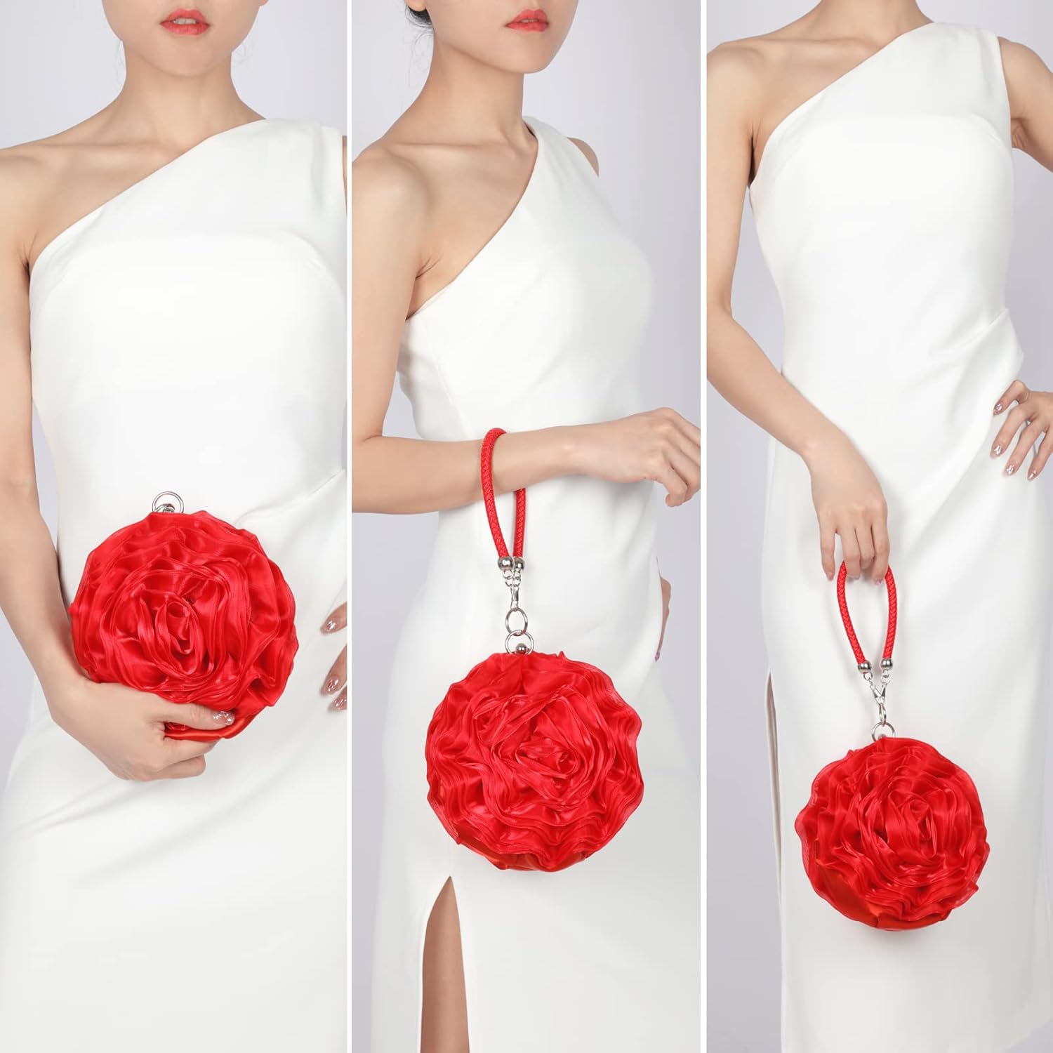 Flower Clutch Purse Small Evening Bag Sweet Wristlets Handbag Wedding Clutch Bag, Red - Image 2
