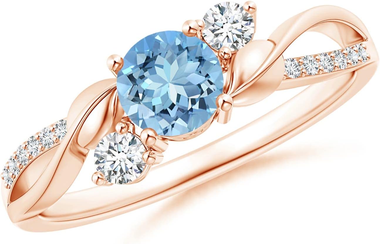 Angara Natural Aquamarine Engagement Ring for Women | Aquamarine and Diamond Twisted Vine Engagement Ring in 14K Solid Gold/Platinum | March Birthday, Gemstone Jewellery Gift