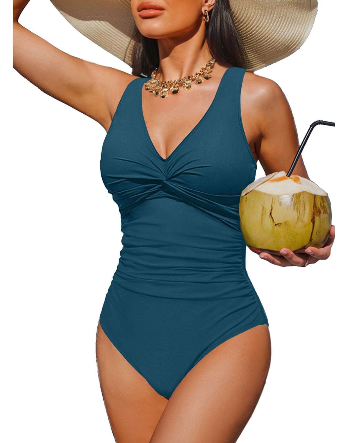 Women Tummy Control One Piece Swimsuit - Push Up Bathing Suit Full Coverage Slimming Swimwear