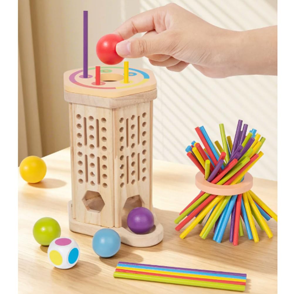 Jeu bâton Bois Montessori Tirer, Jouet motricité Fine tri Couleurs