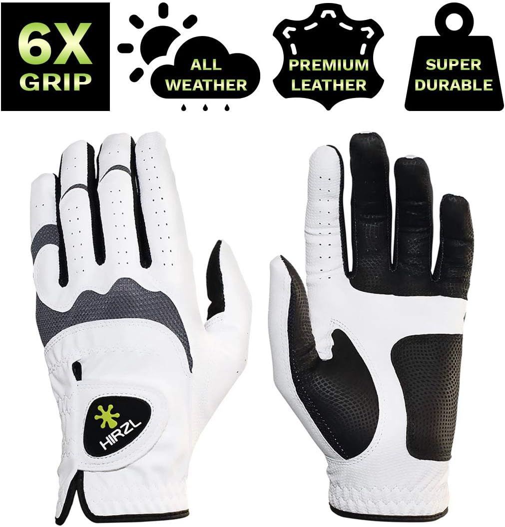 HIRZL Trust Hybrid Golf Glove– All Weather Mens Golf Glove (White/Black) | Nylon, Kangaroo Leather, Polyester | Ultimate Grip (Wet or Dry), Ergonomic Fit, Breathable, Sweat Free, Water Repellent