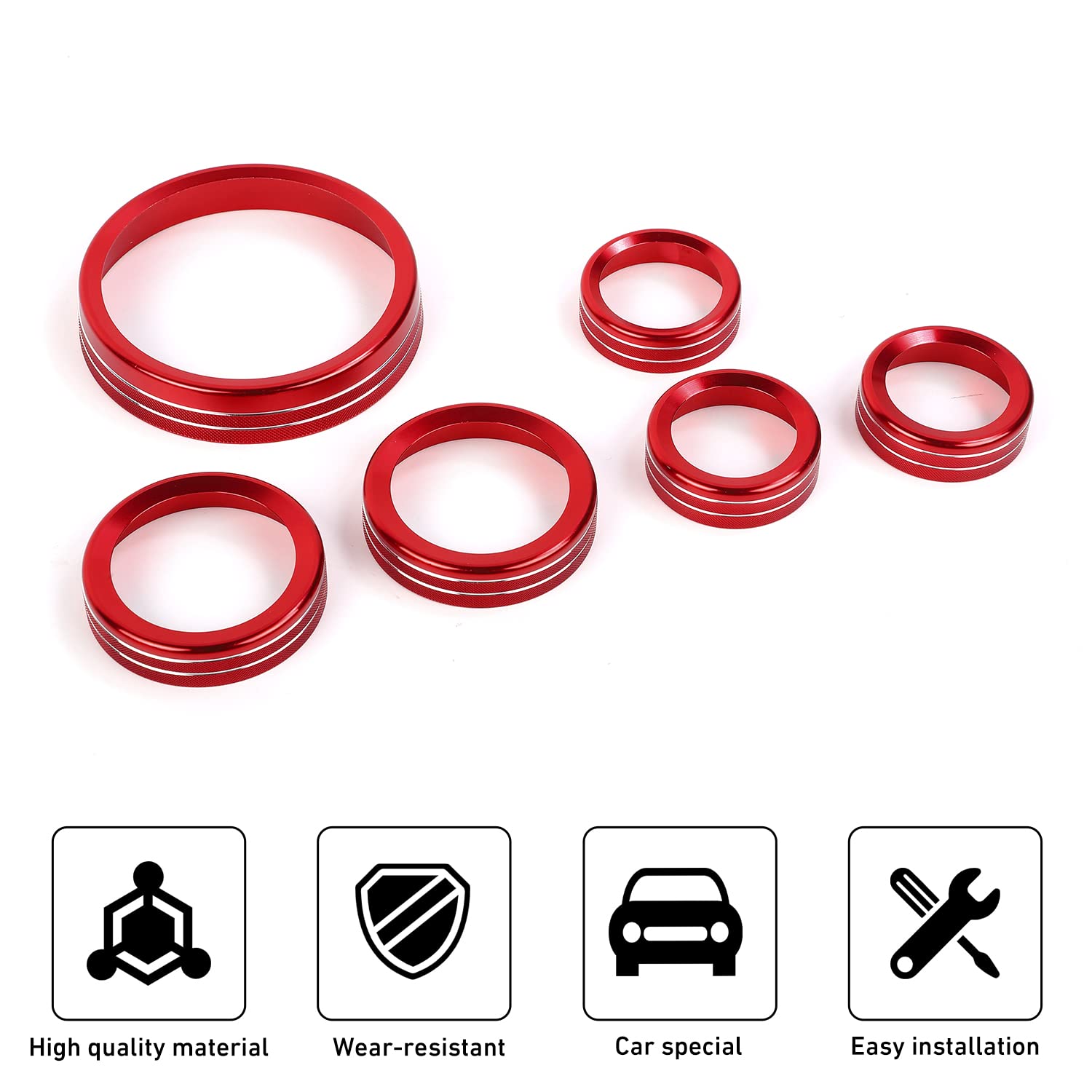 Linskip Dashboard Control Knob Trim Set for Ford Bronco 2025-2021, Aluminum Switch Knob Covers for Bronco Interior Accessories(Red)