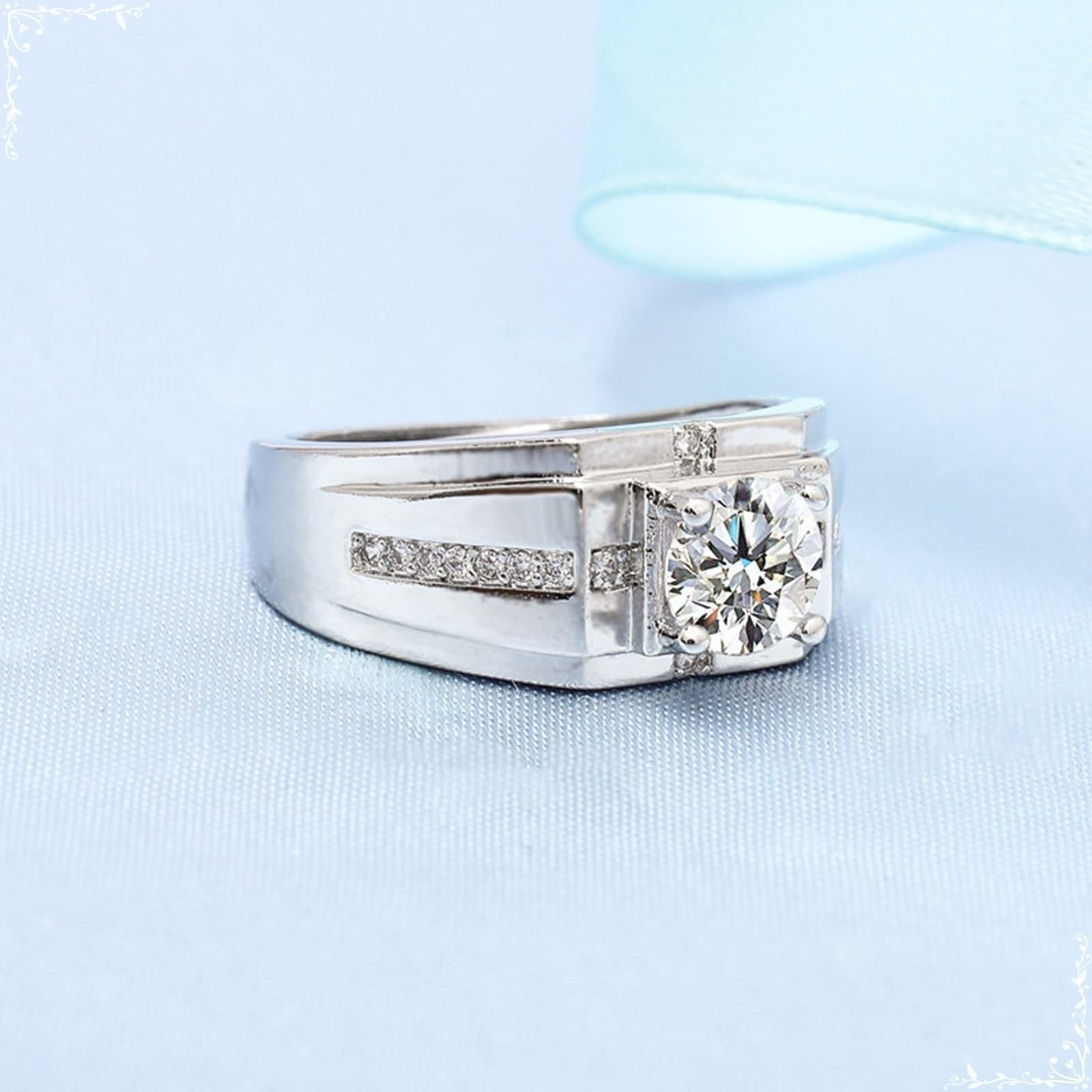 Anillo de oro blanco de 9 quilates para hombre, anillo de moissanita para hombre