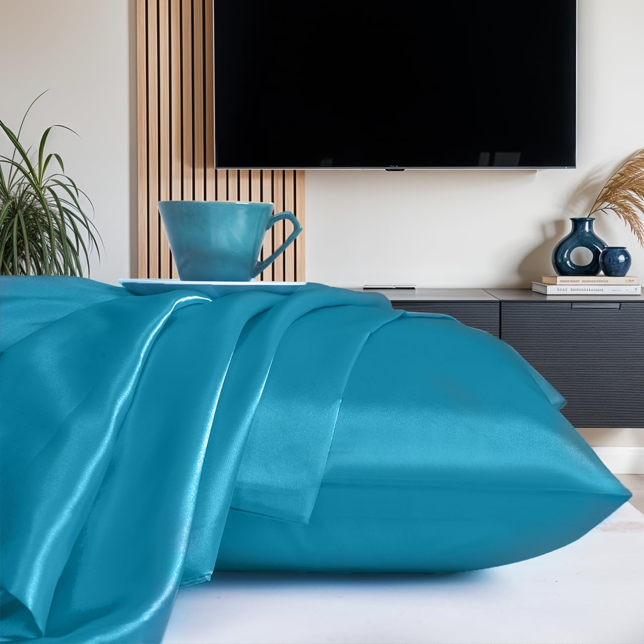 ZIMEL HOMES Satin Pillowcase for Hair and Skin - Similar to Silk Pillowcase, Pillow Cases 2 Pack, Size 50 x 75 cm 17 Colours (TEAL)