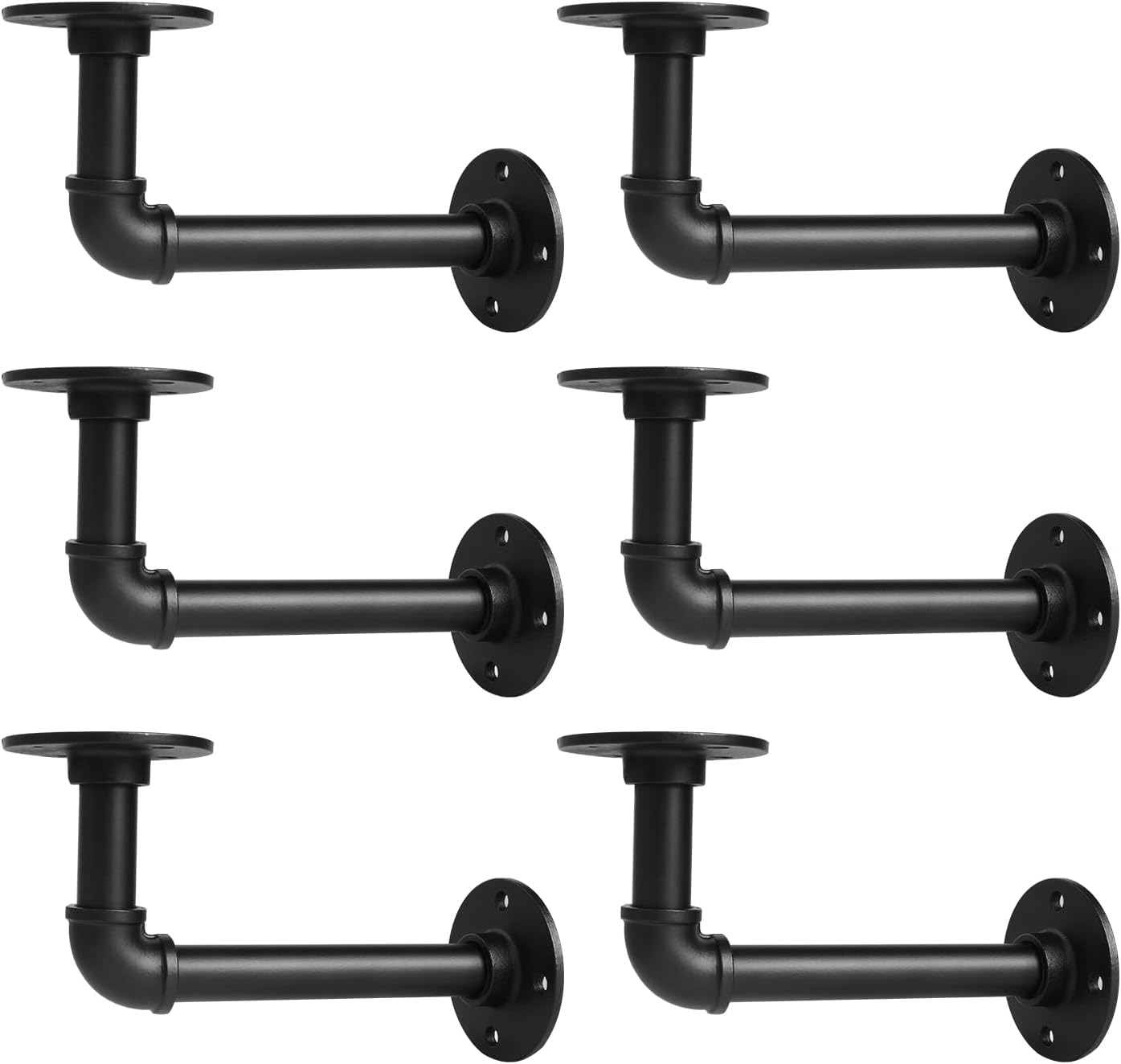 Storystore 6 Pack Industrial Pipe Shelf Brackets - Heavy Duty Iron L-Shaped for 7-14" Boards, 120lb Black DIY Pipe Shelves (6.5x3.5 Inch)