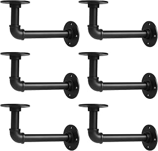 Storystore 6 Pack Industrial Pipe Shelf Brackets - Heavy Duty Iron L-Shaped for 7-14" Boards, 120lb Black DIY Pipe Shelves (6.5x3.5 Inch)