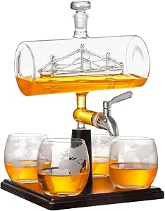 PONPUR Whiskey-Dekanter Mit Gravur „We The People“ – 750 Ml Mit 2 Gläsern | Patriotisches Set Für Bourbon & Scotch | Geschenk Für Männer