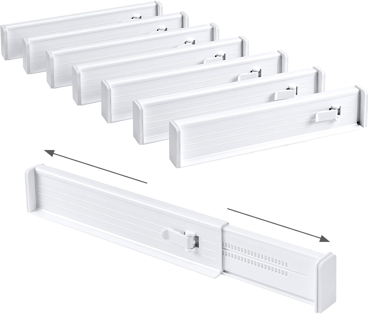 Drawer Dividers for Clothes - 8 Pack Adjustable Dresser Drawer Divider 2.48" High, 12.8-22.05" Tall Drawer Dividers Organizer for Dresser Bedroom Bathroom Kitchen Office Drawer（White）