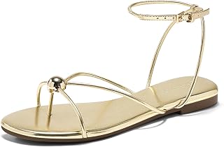 Coutgo Womens Strappy Flat Sandals Open Toe Flip Flops Sandals Ankle Strap Summer Beach Shoes