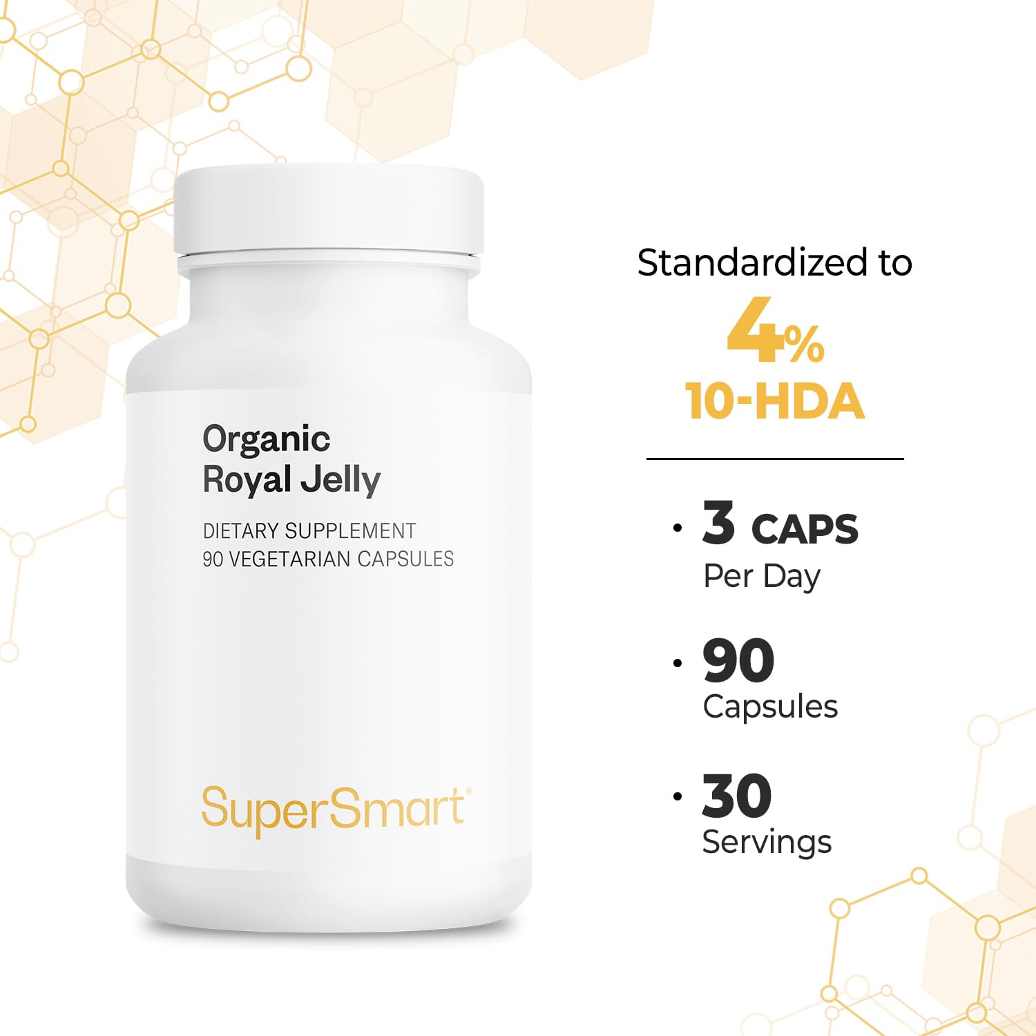Supersmart - Organic Royal Jelly 300mg per Day (High Strength 4% 10-HDA) - Freeze-Dried Fresh Royal Jelly Supplement | Non-GMO & Gluten Free - 90 Vegetarian Capsules — Amazon image 5