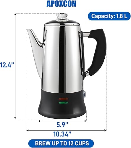 Miniatura 2 de Cafetera eléctrica de acero inoxidable con perilla de progreso de cerveza transparente resistente al calor, cafetera clásica con mango de tacto