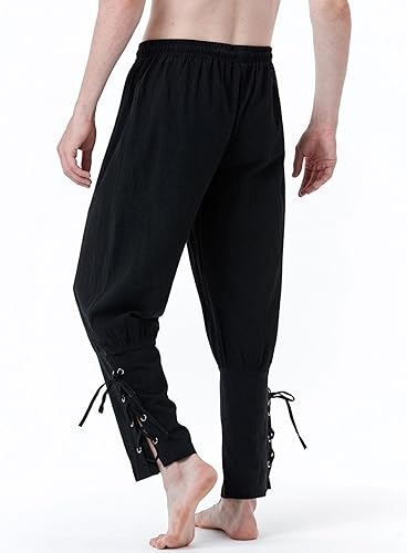 Miniatura 3 de JEMITOP Pantalones de algodón puro para hombre, estilo vintage, con banda al tobillo, para disfraz medieval renacentista, pirata, vikingo, vikingo