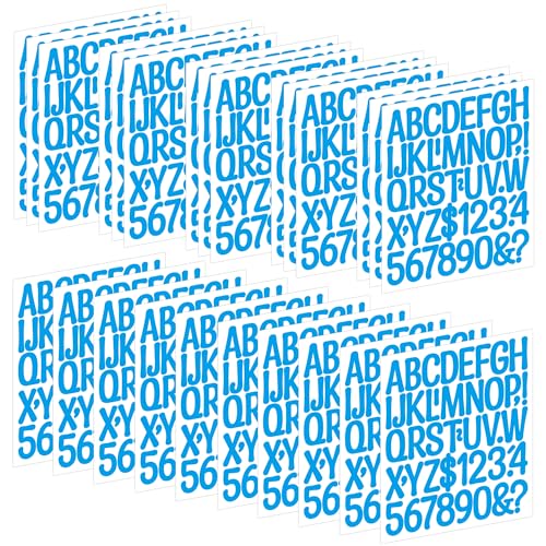 Timenued 25 Sheets Letter Stickers, 1175 Pcs Alphabet Number Stickers, Self Adhesive Waterproof Vinyl Stickers for Scrapbook, Mailbox, Water Bottles, Cup, Bulletin Board, Letters (Blue, 2 Inch)