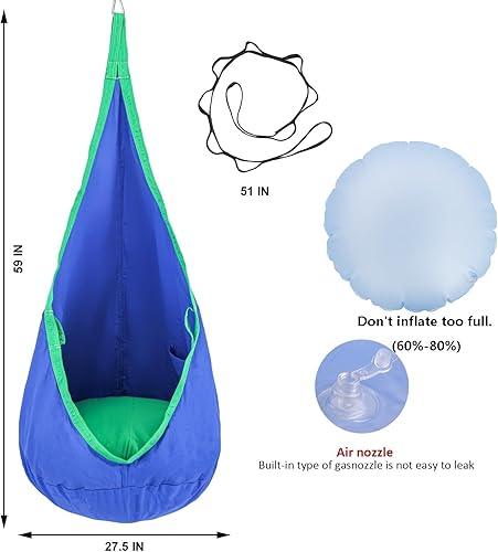 Miniatura 4 de YAERSI Asiento columpio para niños, silla hamaca de algodón con cojín inflable de PVC, columpio sensorial para juegos en interiores y exteriores,