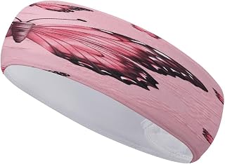 Butterfly Pink Headbands Fashion Moisture Wicking Sweatband Lightweight Soft Sports Headband Non-Slip Accessories Hair Bands for Fitness Workout Stretchy Unisex Hairband