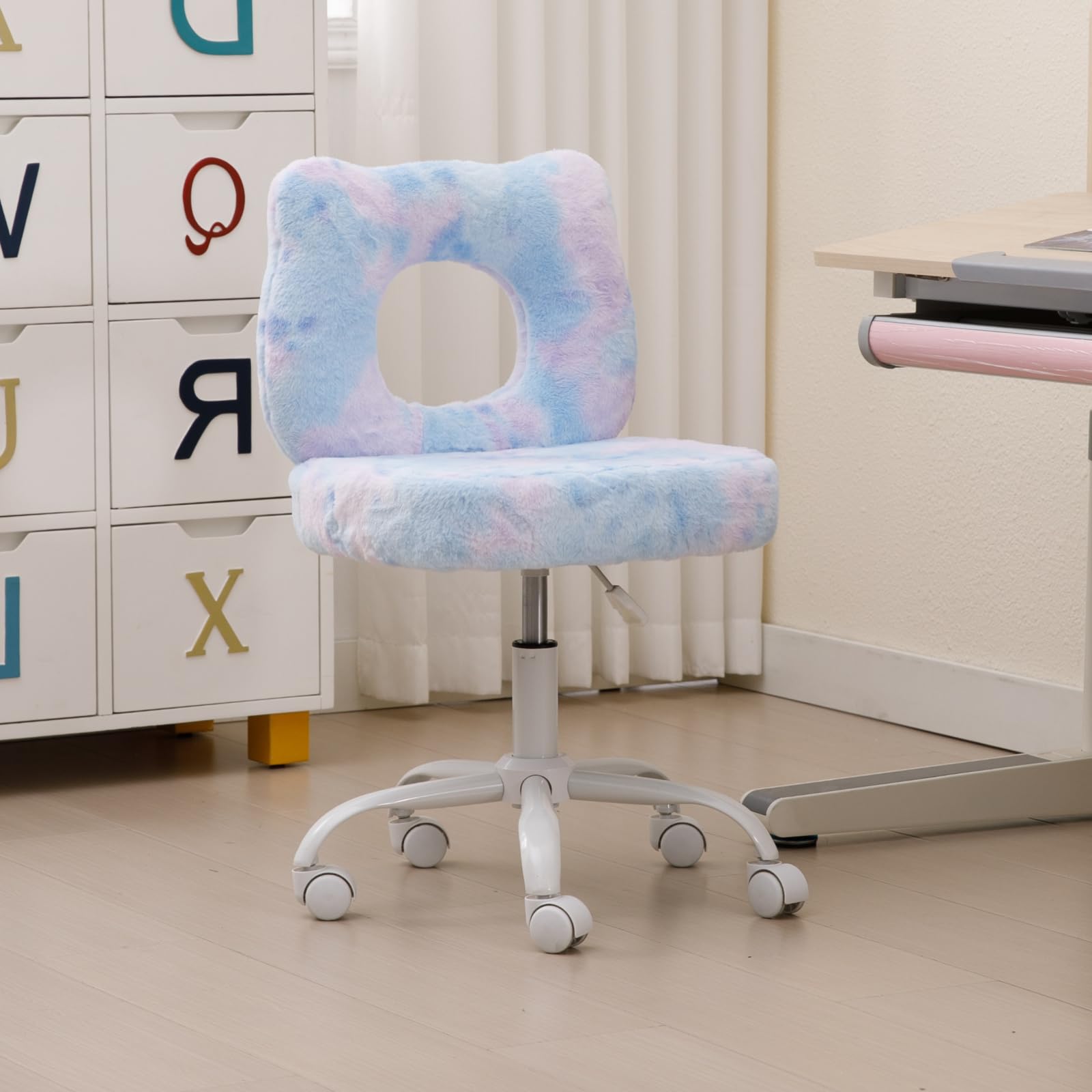 chairus Silla de Escritorio para Niños con Forma Cabeza de Osito Silla de Estudiantes en Piel Sintética, Silla Infantil con Altura Ajustable para Estudio/Habitación, Azul