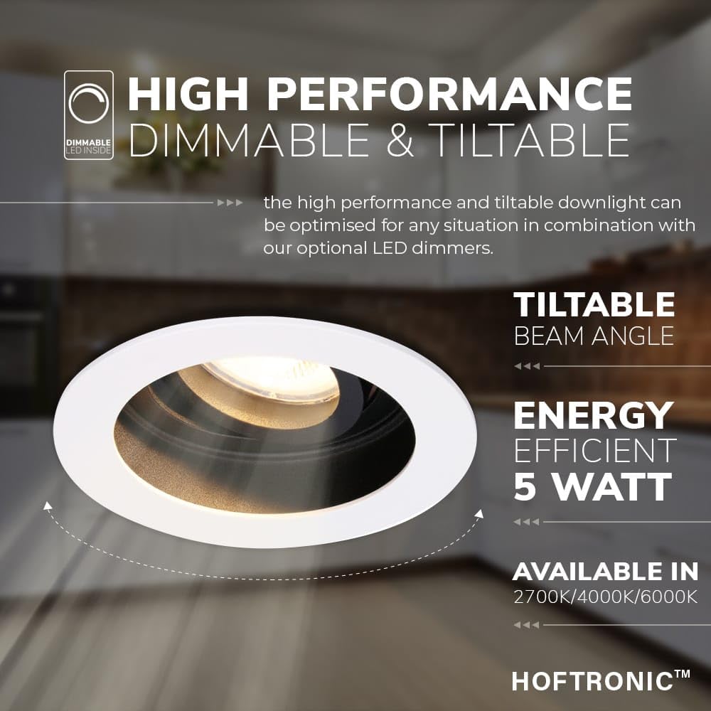 HOFTRONIC 6er Set Laredo LED Einbaustrahler GU10 4W 345lm 2700K warmweiß dimmbar schwenkbar rund IP20 Innenbereich Weiß
