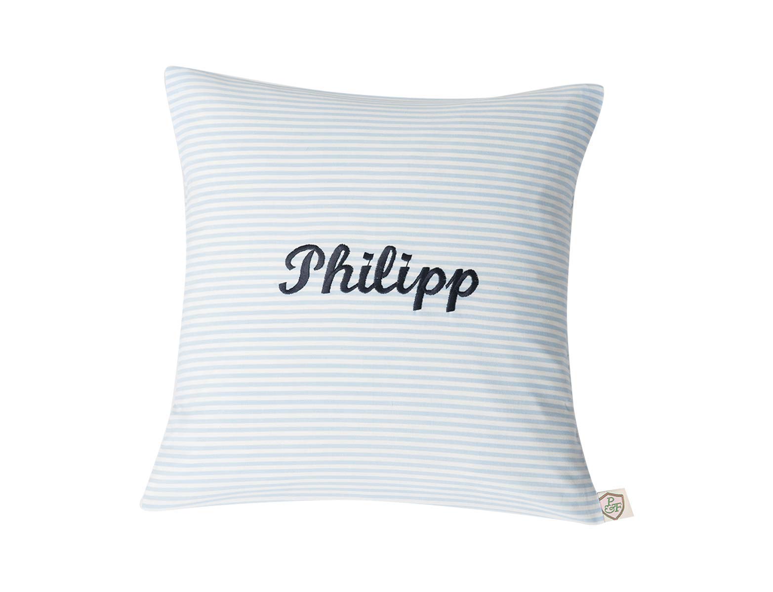 Namenskissen VICHY hellblau von paula & ferdinand - Geschenk zur Geburt und Taufe - Kissen personalisiert - Kissen mit Name