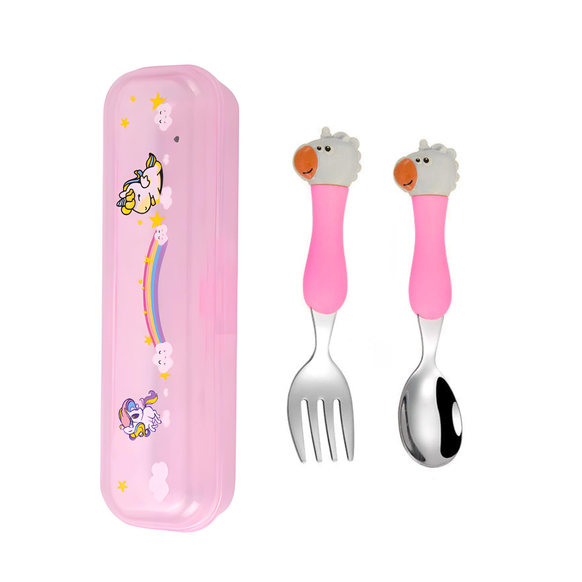 Hian 304 Stainless Steel Kids Spoon & Fork Set – Safe Rounded Edges, Cute Design Easy-Grip Handles, Durable Children’s Cutlery with Carry Case, Pack of 2 (Pink)-picture-25